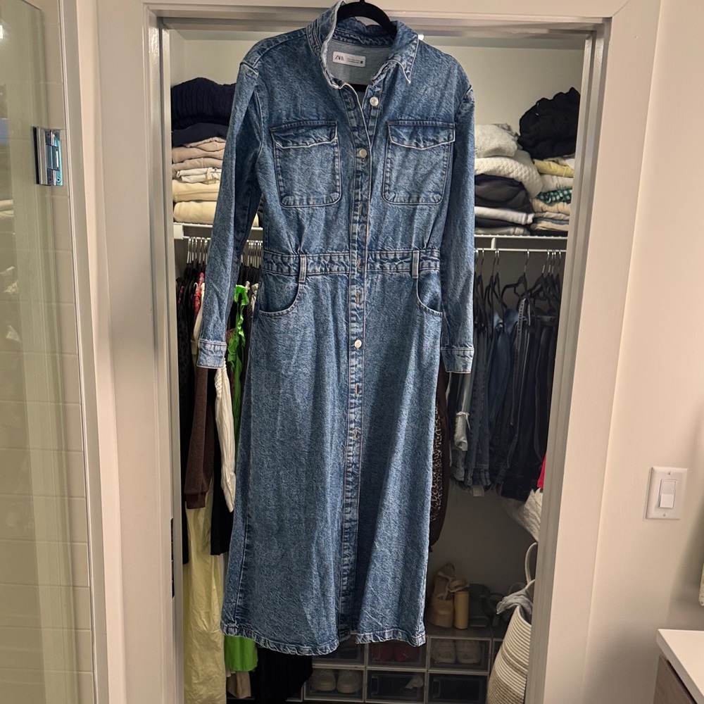 Zara Blue Denim Long Sleeve Dress MAXI - Picture 3 of 6